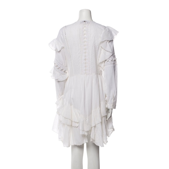 Sea New York Tie Neck Mini Dress White Size 4 Ruffle, Pom-Pom & Tassel Accents - Picture 14 of 14